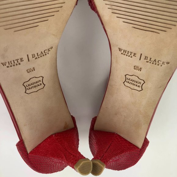 WHBM Jenevieve red leather strappy embellished sandal heels SZ 9 - Picture 11 of 12